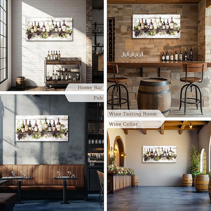 crmotu Wine Bottle Still Life Wall Art, Vintage Kitchen Large Canvas Paintings, Rustic Dining Room Artwork for Walls, Modern Pictures Wall Decor for Home Bar Wine Tasting Room Art Prints 20x40inch