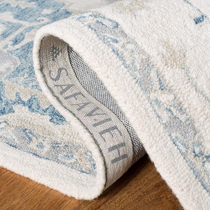 SAFAVIEH Micro-Loop Collection 2'3" x 8' IvoryNavy MLP503L Handmade Shabby Chic Medallion Premium Wool Entryway Foyer Living Room Kitchen Runner Rug