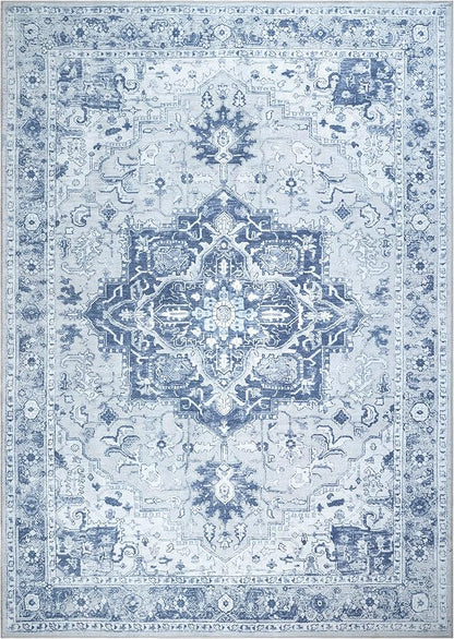 Bloom Rugs Washable Non-Slip 9' x 12' Rug - Gray/Blue Traditional Medallion Area Rug for Living Room, Bedroom, Dining Room, and Kitchen - Exact Size: 9' x 12'