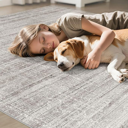9x12 Area Rug Living Room: Washable Large Neutral Soft Rug Farmhouse Stain Resistant Indoor Non-Slip Floor Carpet for Bedroom Nursery Kids Playroom Office Dining Room Dorm- Gray Brown