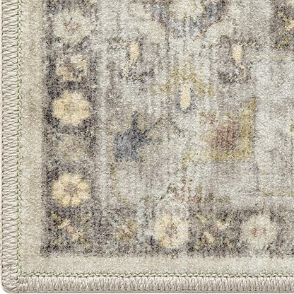 DEXI Area Rugs for Living Room, 5x8 Washable Low Pile Floral Rug for Bedroom, Non Slip Indoor Carpet for Dining Office Nursery, Ivory
