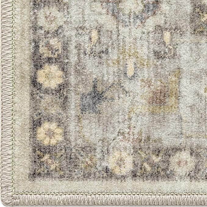 DEXI Area Rugs for Living Room, 5x8 Washable Low Pile Vintage Rug for Bedroom, Non Slip Indoor Carpet for Dining Office Nursery, Beige Cream
