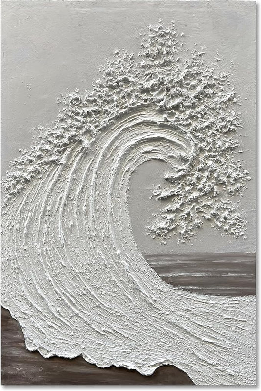 NANKAI Art 45x30 inch Hand-Painted Ocean Wave Oil Painting White Abstract Canvas Art Painter Living in Office Corridor Wall Decorative Art