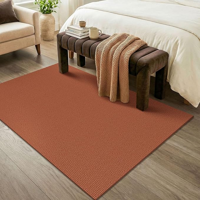 KOZYFLY Washable 4x6 Entry Woven Area Rug, Braided Throw Rugs for Entryway, Non Slip Door Mat Indoor Entrance, Front Porch Carpet for Foyer, Kitchen, Bedroom, Living Room, Burnt Orange/Tan
