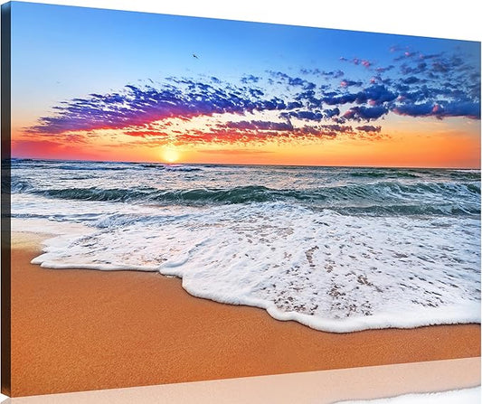 TutuBeer 1 Panel Beach Decor for Home Beach Art Colorful Ocean Kitchen Decor Sunrise Sea Wall Decor for Home Sea Wall Art Ocean Room Decor Wall Decor 12" x 18" x 1 Piece