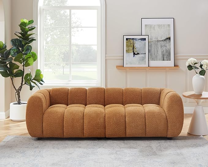 VANOMi 88" Oversized Boucle Sofa, Modern Upholstered Tufted Cloud Couch, Deep Seat Boucle Sofa,Cozy Modern 3 Seater Couch for Living Room, Bedroom, Apartment