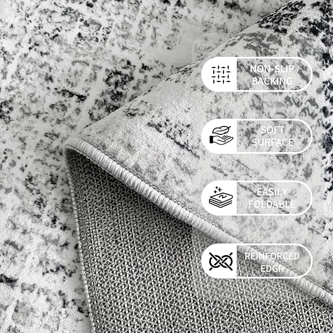 Grey Runner Rugs for Hallway: Abstract Washable Runner Rug 2x10 for Entryway Kitchen Bedroom Bathroom - Modern Cozy Home Decor Long Carpet Mat Stain-Resistant - Light Grey