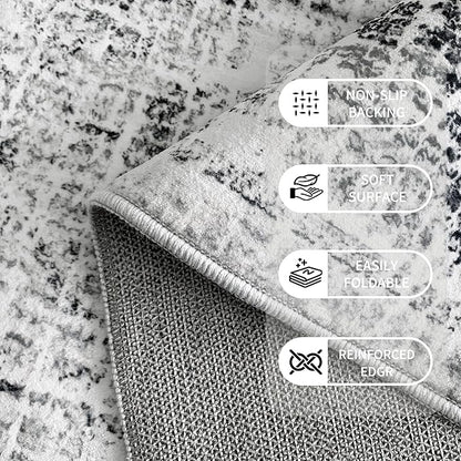 Grey Runner Rugs for Hallway: Abstract Washable Runner Rug 2x6 for Entryway Kitchen Bedroom Bathroom - Modern Cozy Home Decor Long Carpet Mat Stain-Resistant - Light Grey