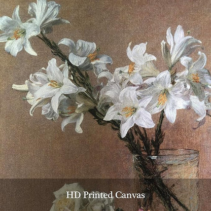 Pyradecor Framed Canvas Wall Art Vintage Decor Coquette Room Decor Roses and Lilies Canvas Prints Classical Floral Painting for Living Room Bedroom Farmhouse Decorations
