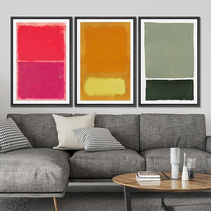 SIGNLEADER Framed Canvas Print Wall Art Set Vibrant Abstract Color Block Modern Minimalist Red, Orange, and Green Illustrations Boho Decorative for Living Room, Bedroom, Office - 24"x36"x3 Black