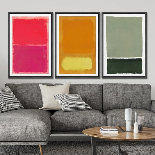 SIGNLEADER Framed Canvas Print Wall Art Set Vibrant Abstract Color Block Modern Minimalist Red, Orange, and Green Illustrations Boho Decorative for Living Room, Bedroom, Office - 16"x24"x3 Black