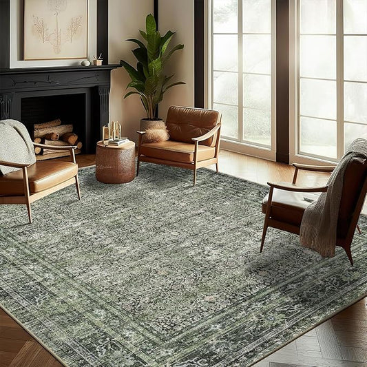 CHAMPLANT Washable Area Rug 8'x10' Retro Boho Design Non-Shedding Non-Slip Easy Care Ideal for High Traffic Areas in Living Room Bedroom Office Coffee Table Kitchen Large Carpet