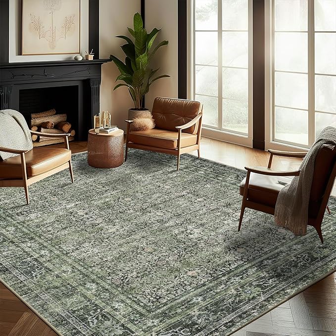 CHAMPLANT Washable Area Rug 10'x14' Boho Design Non-Shedding Easy Care Ideal for High Traffic Areas in Living Room Bedroom Office Coffee Table Kitchen Large Carpet