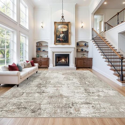 11x14 Area Rug for Living Room Washable – Large Neutral Room Size Bedroom Dining Room Rug Soft Low-Pile Modern Abstract Oversized Indoor Carpet – Non-Slip Stain-Resistant (Beige Grey)