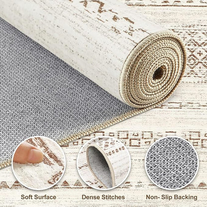 Nakagishi Runner Rug Kitchen Washable Rugs: 2x6 Non-Slip Boho Soft Modern Stain Resistant Indoor Floor Neutral Farmhouse Throw Carpet for Hallway Bathroom Laundry Room Entryway Bedroom- Brown
