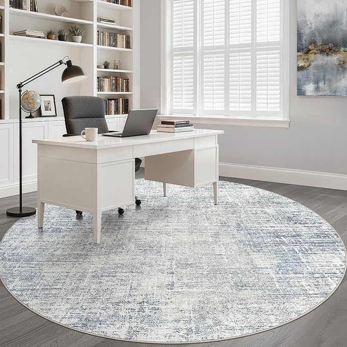 10ft Round Rug Living Room: 10x10 Washable Large Neutral Blue Circle Area Rug Abstract Soft Modern Stain Resistant Indoor Floor Non-Slip Carpet for Bedroom Nursery Kids Office Playroom Dining Room