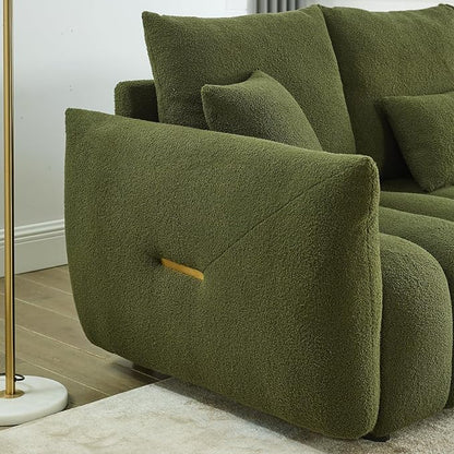 Antetek Set of 3 Teddy Sofa for Living Room, Modern 2 Units Deep Seat Sofa Chairs and an Oversized 3-Seater Cloud Boucle Couch for Bedroom, Office, Apartment, Furniture Set, Green (3 Pieces)