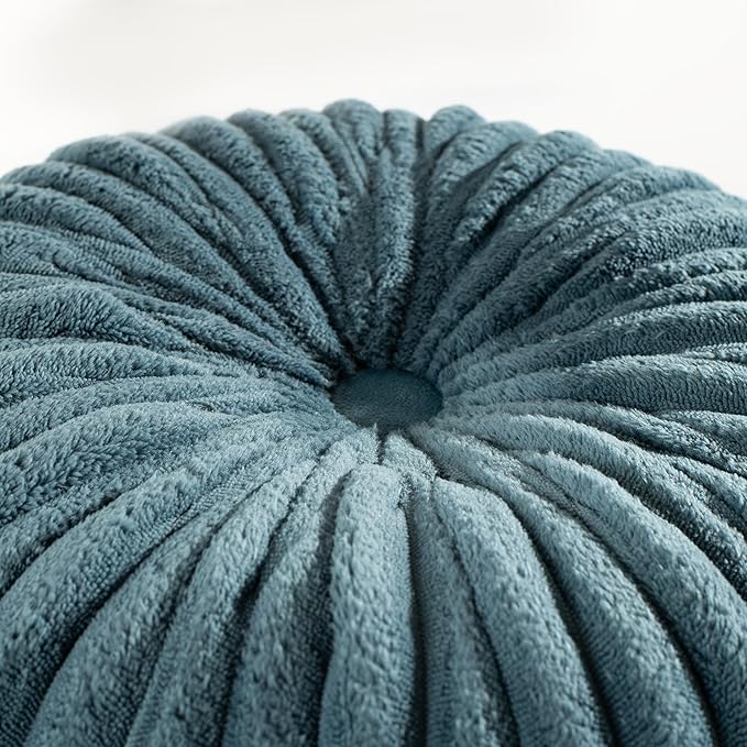 HIG Decorative Round Throw Pillows for Bed Couch -Set of 2 Handcraft Ruched Pumpkin Pillow, Soft and Durable Flannel Floor Pillow for Home Decor, Bed Living Room and Sofa (Dusty Blue,14.5"x14.5")