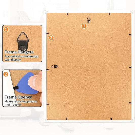 11x14 Picture Frame 2 Pack, White Photo Frames for Gallery Wall Mounting, Display Pictures 8x10 with Mat or 11x14 Without Mat, Poster Frames with Plexiglass for Home Office Wall Decor