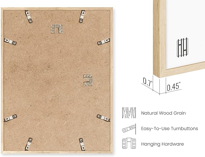 HAUS AND HUES Beige Oak Wood 8.5x11 Picture Frame - Modern Wood Wall Art Display - Lightweight 8.5x11 Frame for Art Prints, Photos, Posters - Ready-to-Hang Vertically & Horizontally (Set of 9)