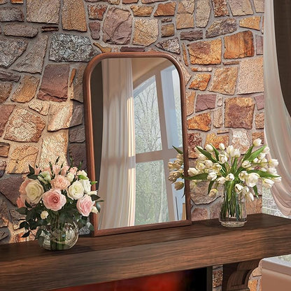 20"x30" Arch Wall Mirror Bathroom Mirror for Wall Mounted, Tempered Glass, Wood Grain Finish Frame Wall Mirror Decorative for Living Room Bedroom Entryway, Walnut