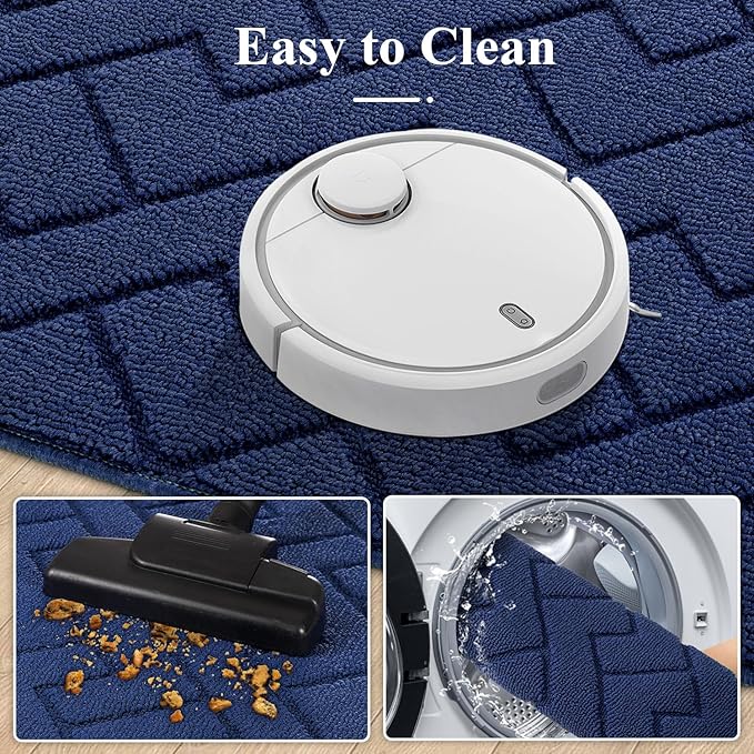 hicorfe Kitchen Runner Rugs and Mats Sets,2 Pieces Absorbent Non-Slip Kitchen Rug,Comfort Kitchen Mat for Floor,Washable for Kitchen,Hallway,Office,Sink,Laundry(24"x71"+20"x32",Navy Blue)
