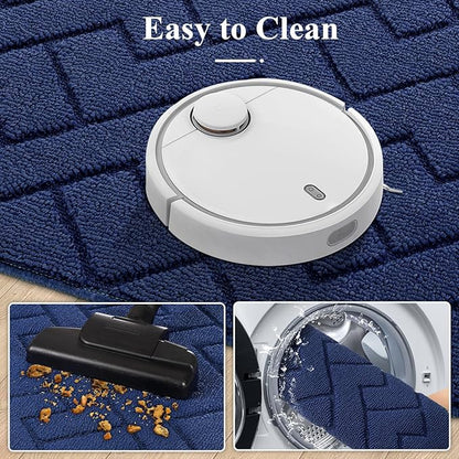 hicorfe Kitchen Runner Rugs and Mats Sets,2 Pieces Absorbent Non-Slip Kitchen Rug,Comfort Kitchen Mat for Floor,Washable for Kitchen,Hallway,Office,Sink,Laundry(24"x71"+20"x32",Navy Blue)
