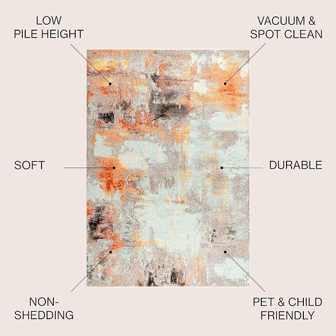 JONATHAN Y Modern Abstract Vintage Cream/Orange Indoor Area Rug, 8x10, Contemporary POP, Transitional, Easy-Cleaning for Living Room, Bedroom, Kitchen, Pet Friendly, Non-Shedding (CTP104B-8)