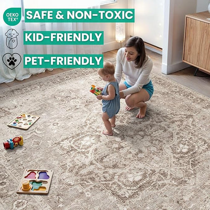 Bloom Rugs Washable Non-Slip 9' x 12' Rug - Beige/Gray Traditional Area Rug for Living Room, Bedroom, Dining Room, and Kitchen - Exact Size: 9' x 12'