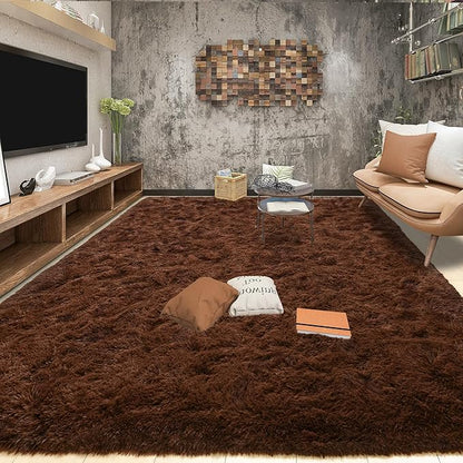 Tepook Super Soft Fluffy Rug for Bedroom, Modern Shaggy Fuzzy Kids Rugs for Living Room, Plush Indoor Nursery Home Decor Dorm Carpet with Non-Slip Bottom, Brown, 3 X 5 Feet