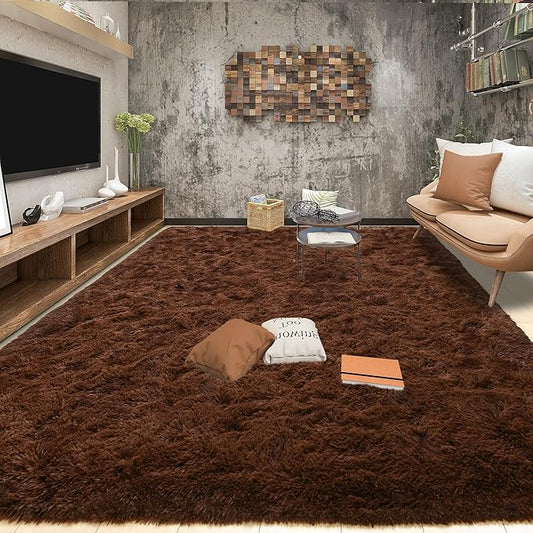 Tepook Super Soft Fluffy Rugs for Living Room, Area Rugs 8x10 for Bedroom, Modern Shaggy Rug Fuzzy Carpets for Kids, Plush Indoor Nursery Home Decor Rug with Non-Slip Bottom, Brown