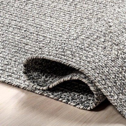 nuLOOM 8' Round Solid Hand Braided Indoor/Outdoor Area Rug, Pet-Friendly, High Traffic, Weather Resistant, for Patio, Balcony, Bedroom, Living, Dining Room, Wynn Salt and Pepper