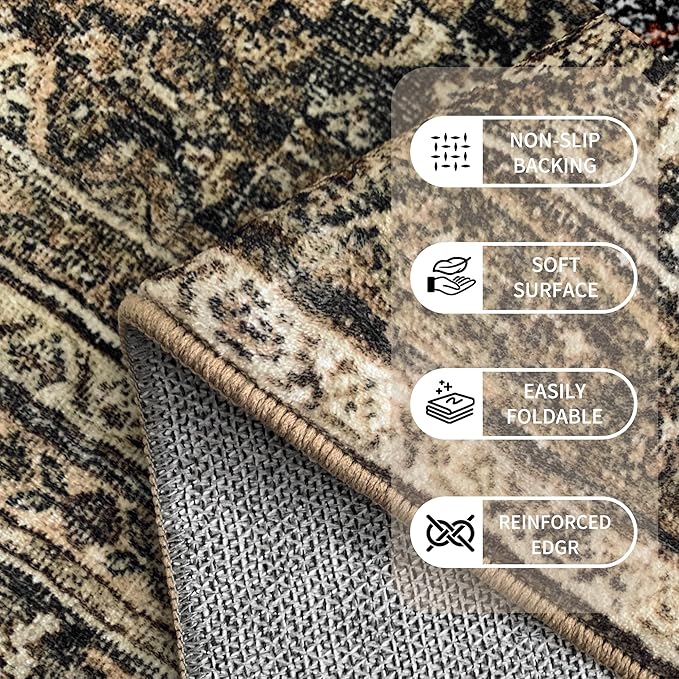 Large Round Rug 6ft: Vintage Round Area Rugs for Living Room Bedroom Office Study Room - Soft Non-Slip Circle Carpet 6' - Oriental Dark Brown