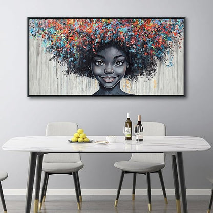KLAKLA Black Woman Wall Art African American Women Wall Decor Trendy Abstract Black Girl Canvas Poster Prints Pictures for Bedroom Living Room Framed 24x48 Inches