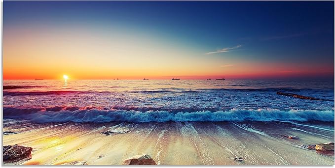 TutuBeer 1 Panel Beach Home Beach Decor Sea Wall Art for Home White Ocean Sea Sunrise with Deep Blue Sky Ocean Pictures Seascape Art for Wall Seascape Art 20" x 40" x 1 Piece
