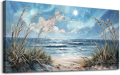 hyidecorart Wall Art For Living Room Wall Decor For Bedroom Bathroom Decoration Sunshine Ocean Scenery Painting Blue Sea Waves Wall Pictures Office Modern Canvas Prints Artwork Aesthetic Home Decor