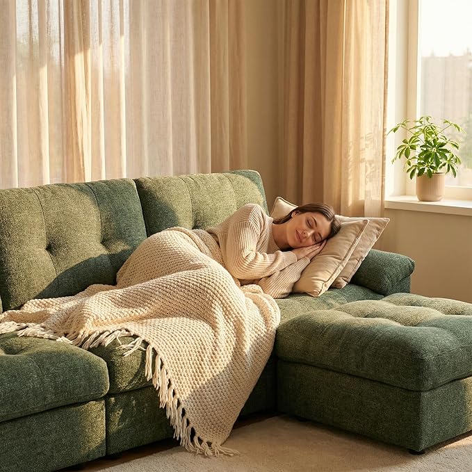Oversized Modular Sectional Sofa with Storage, Modern Deep Seat Cloud Couch for Living Room, L-Shaped Large Sectional Couch, Only Single Seat, Green