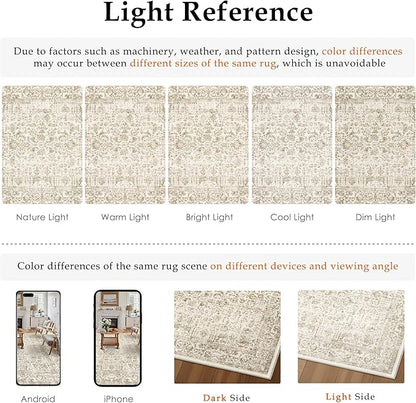 PureCozy Light Brown Area Rug 3x5 Entryway Washable Kitchen Vintage Distressed Non Slip Carpet Indoor Retro Floral Accent Throw Door Mat for Bathroom Bedroom Dining Living Room