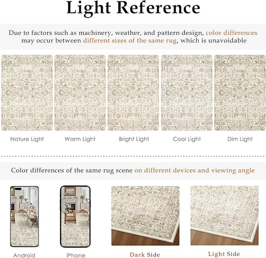 PureCozy Light Brown Area Rug 3x5 Entryway Washable Kitchen Vintage Distressed Non Slip Carpet Indoor Retro Floral Accent Throw Door Mat for Bathroom Bedroom Dining Living Room