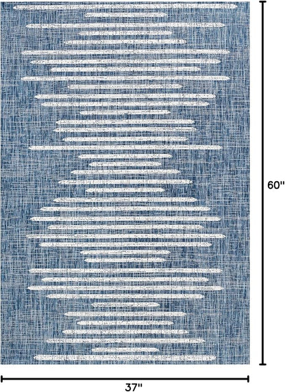 JONATHAN Y Stripe Geometric Indoor Outdoor Area Rug 3X5 Blue/Ivory, Zolak Berber for Backyard, Patio, Porch, Easy-Cleaning, High Traffic, Pet-Friendly, Non-Shedding (SMB124C-3)