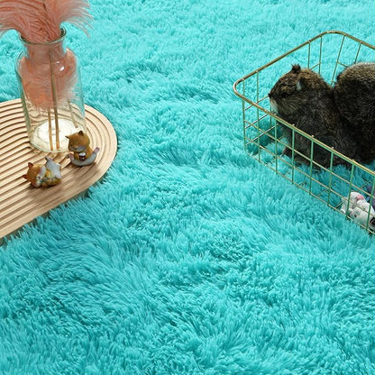 Andecor Soft Fluffy Bedroom Rugs, 4 x 6 Feet Indoor Shaggy Plush Area Rug for Boys Girls Kids Baby College Dorm Living Room Home Decor Floor Carpet, Teal Blue