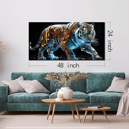 Ouzzlie Large Tiger Wall Art for Living Room Animal Canvas Picture Black Wall Decor Art for Bedroom Big Print Home Office 24" x 48"