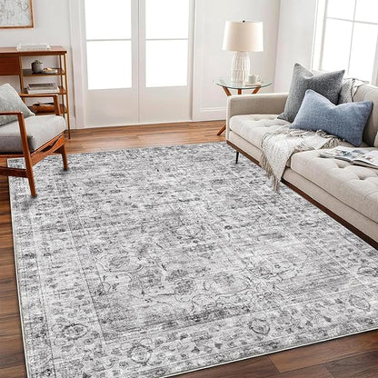 CHAMPLANT Area Rug 5'x7' Washable Rug Vintage Traditional Floor Cover Thin Retro Kitchen Indoor Distressed Non Slip Carpet for Living Room Bedroom Dining Room
