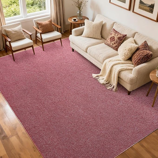 FinRèc 5x7 Washable Area Rugs for Bedroom Living Room, Low Pile Thin Rug Solid Color, Non-Slip Carpet Indoor for Home Decor (Red/White)