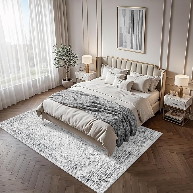 Washable 5x7 Area Rug: Modern Large Rugs for Living Room Dining Room Bedroom Office Indoor - Non-Slip Carpet Home Decor - 5x7 Light Grey