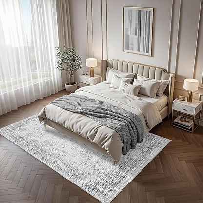 Washable 5x7 Area Rug: Modern Large Rugs for Living Room Dining Room Bedroom Office Indoor - Non-Slip Carpet Home Decor - 5x7 Light Grey