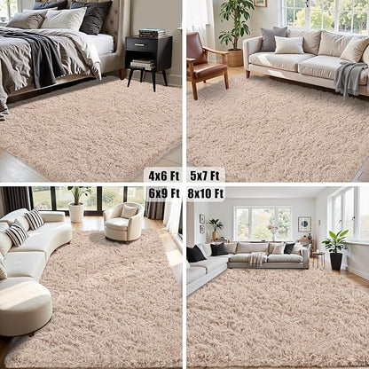 5x7 Area Rug for Living Room:Ultra Soft Fluffy Shag Beige Rugs,Large Fuzzy Plush Indoor Non Slip Carpet Washable Rug for Bedroom Kids Nursery Office Dorm Modern Decor(Beige 5'x7')