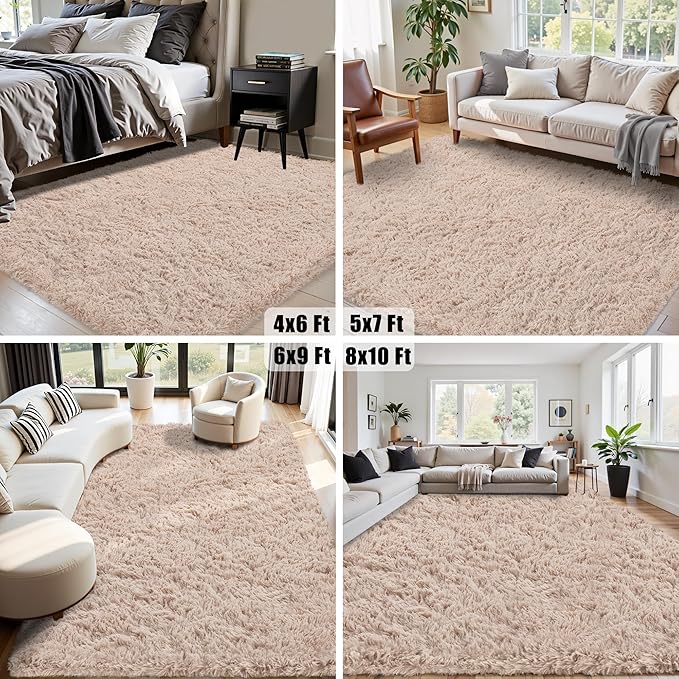 5x8 Area Rug for Living Room:Ultra Soft Fluffy Shag Beige Rugs,Large Fuzzy Plush Indoor Non Slip Carpet Washable Rug for Bedroom Kids Nursery Office Dorm Modern Decor(Beige 5'x8')