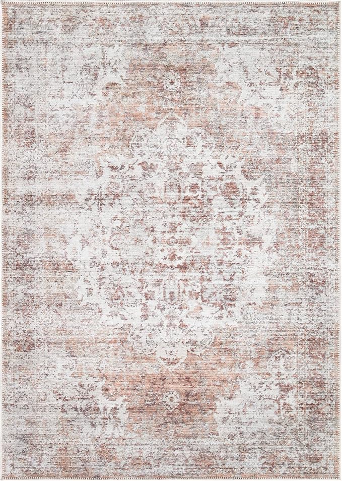 Bloom Rugs Washable Non-Slip 8' x 10' Rug - Ivory/Blush Traditional Area Rug for Living Room, Bedroom, Dining Room, and Kitchen - Exact Size: 8' x 10'