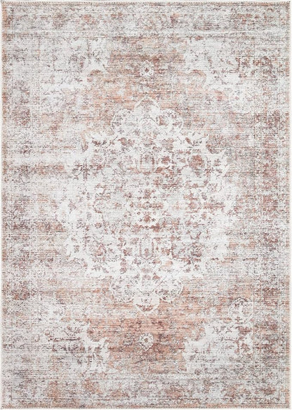 Bloom Rugs Washable Non-Slip 8' x 10' Rug - Ivory/Blush Traditional Area Rug for Living Room, Bedroom, Dining Room, and Kitchen - Exact Size: 8' x 10'